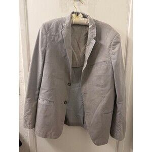 Perry Ellis Men's 40 Regular Button-Up Shirt Gray White Waffle Knit
